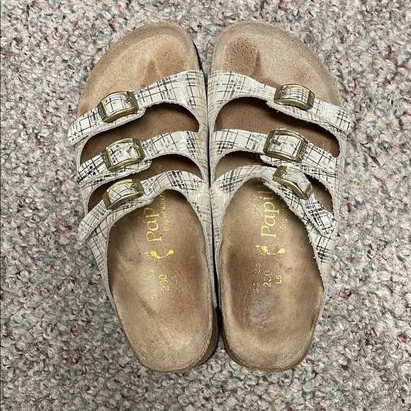 Birkenstock gold lacquer striped Triple Strap leather Sandals - Picture 5 of 10